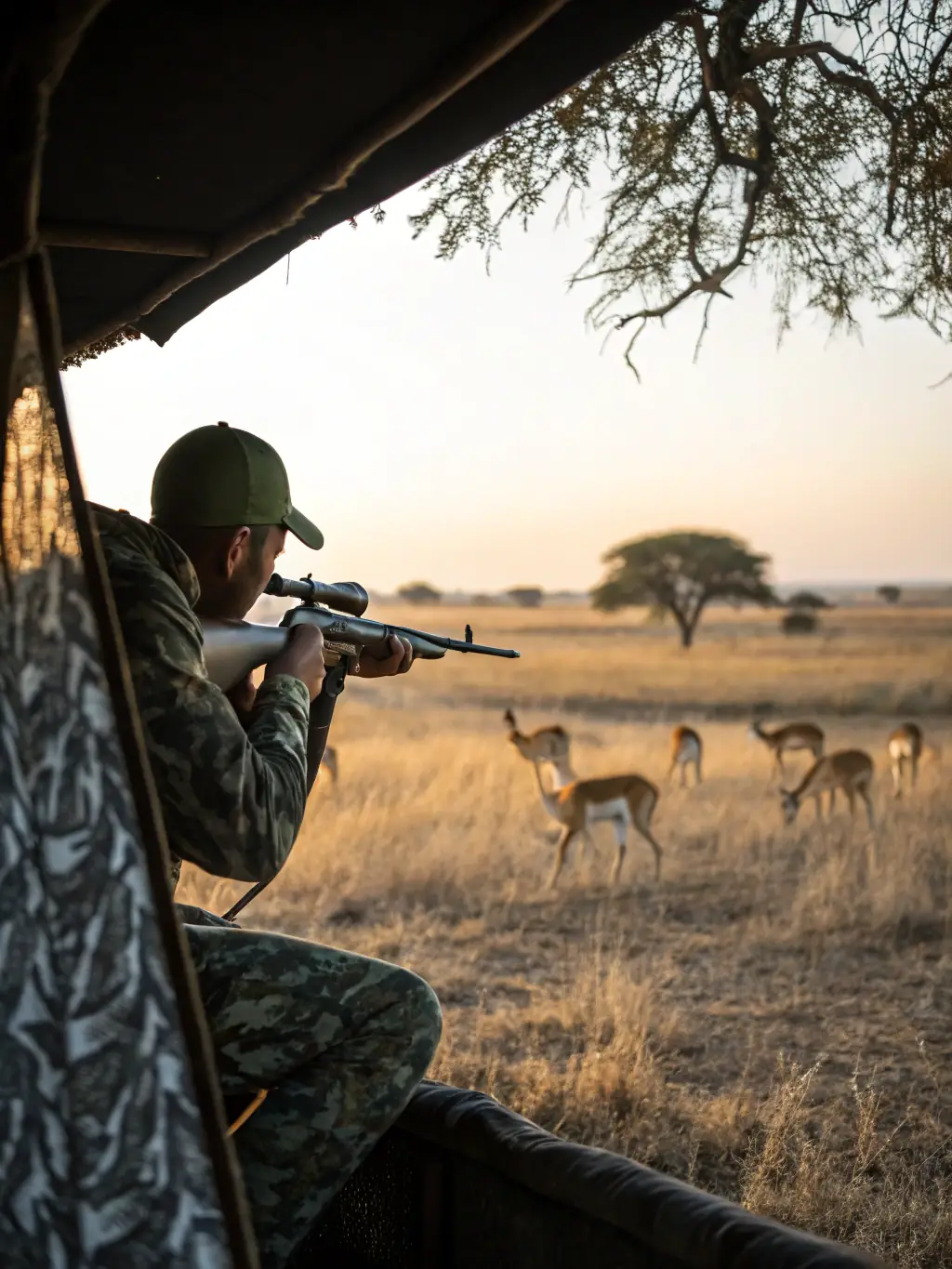 An image depicting a hunter participating in a controlled hunt, emphasizing the role of responsible hunting in managing wildlife populations.