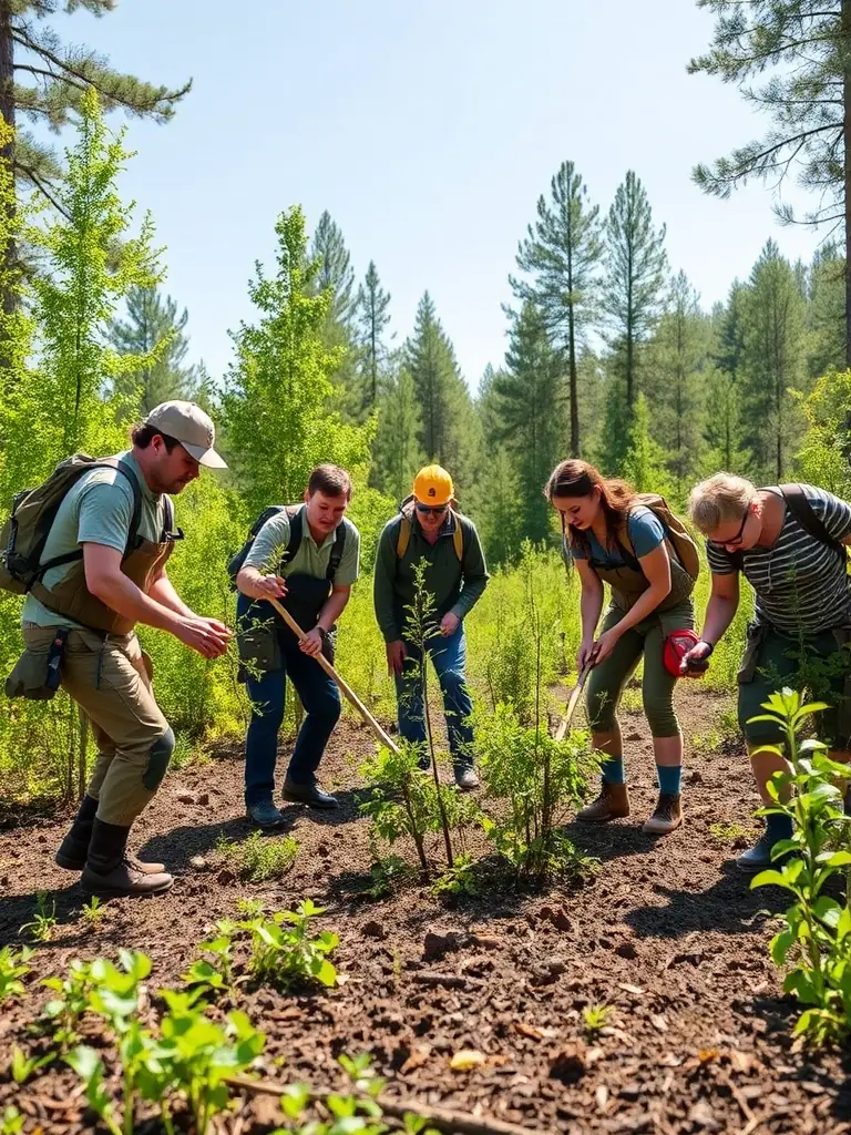 A photograph showing members of ASSOCIATION COMMUNALE DE CHASSE AGREEE DE LA CHAPELLE D ALAGNON working together to clear debris and maintain a local forest trail, ensuring safe and accessible passage for hikers and wildlife.