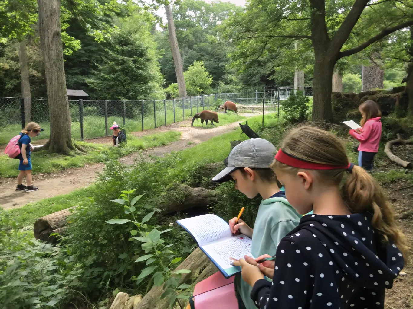 A photograph featuring children participating in an educational workshop about local wildlife and conservation practices in La Chapelle d'Alagnon. The image should emphasize the importance of educating future generations.